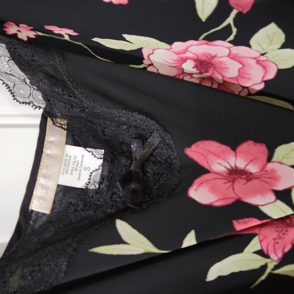 Floral Black and Pink Women's Slip Dress - Picture 3 of 3